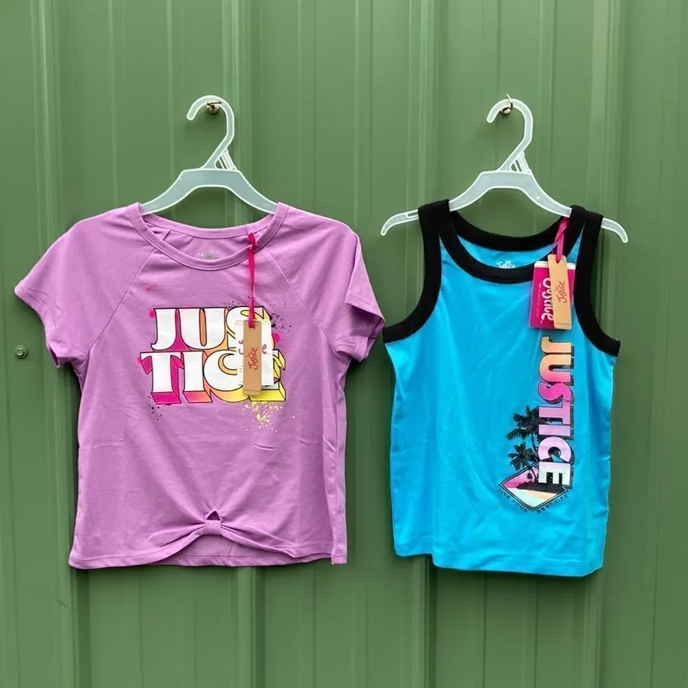 Justice Girls Lightweight Knot Front Shirt & Tank Top 2-Count Size S (7/8)